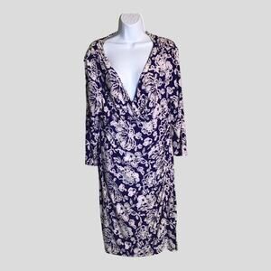 Ralph Lauren  Women’s Floral Faux Wrap Dress Ruching & Surplice Neckline Sz 18